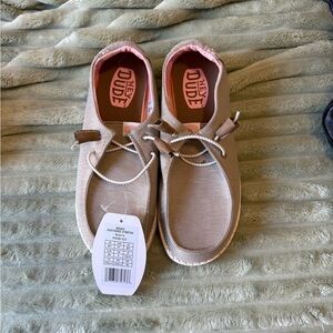 Hey Dude Tan and Pink Flats Comfortable Slip-On Loafers